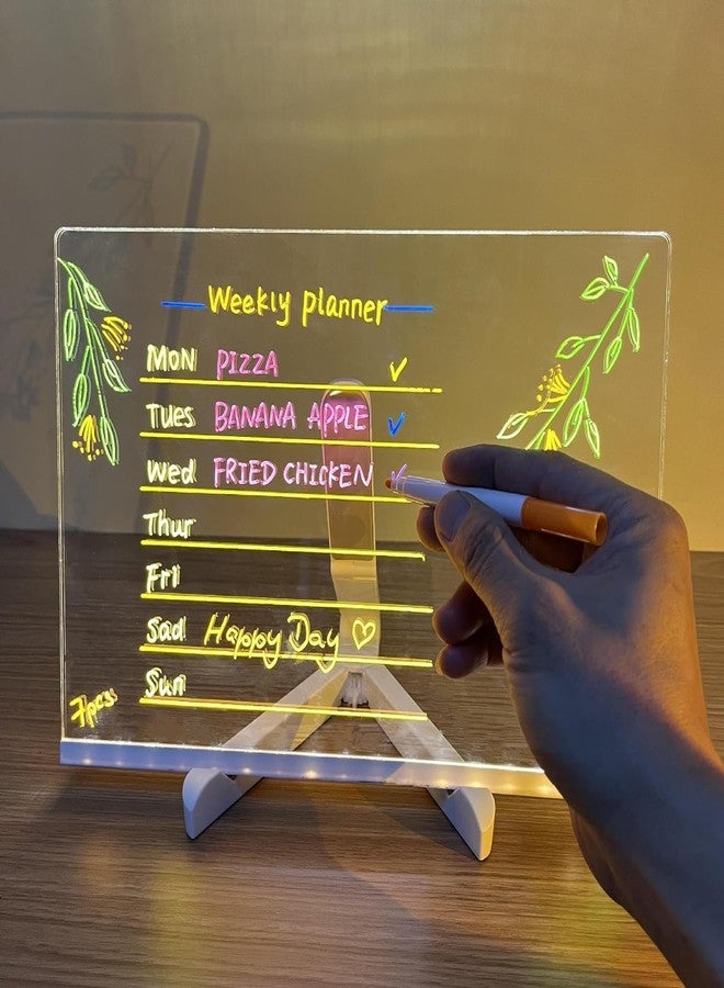 Yooyee Acrylic Dry Erase Board with Light,Light up Dry Erase Board with Stand as a Glow Memo LED Letter Message Board Note Glass Led Board White Board (11.8 * 7.9IN) - Image 4