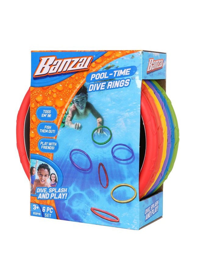 Banzai Spring & Summer Toys Pool Time Dive Rings 6-Pack - Image 2