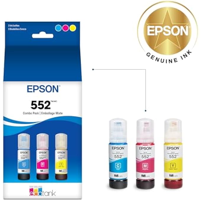 552 ECOTANK INK ULTRA-HIGH CAPACITY BOTTLE THREE COLOR CMY COMBO PACK (T552620-S) WORKS WITH ECOTANK PHOTO ET-8500, ET-8550 - Image 2