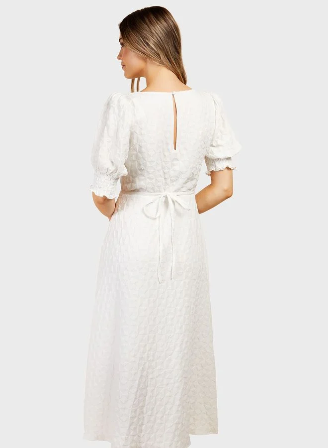Little Mistress Textured Puff Sleeve Dress