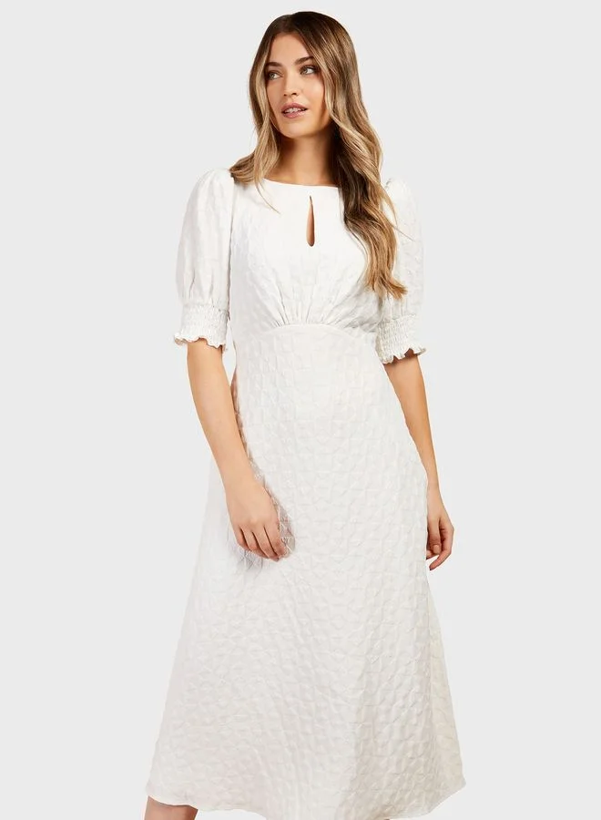 Little Mistress Textured Puff Sleeve Dress
