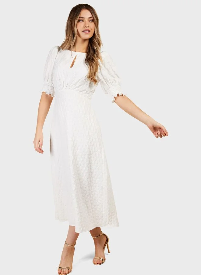 Little Mistress Textured Puff Sleeve Dress