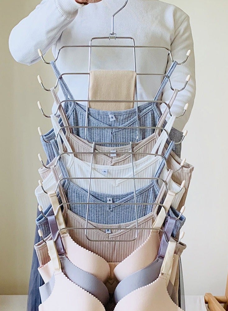 Furtey 2-Pieces 8-Layer Folding Clothes Hanger, Stainless Steel Clothes Hanger, Multi-Functional Household Clothes Hanger Storage Rack, Suitable For Suspenders, Vests, Shorts, Bags, Scarves, etc.  - Image 4