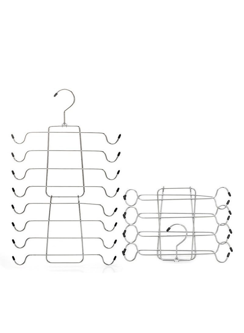 2-Pieces 8-Layer Folding Clothes Hanger, Stainless Steel Clothes Hanger, Multi-Functional Household Clothes Hanger Storage Rack, Suitable For Suspenders, Vests, Shorts, Bags, Scarves, etc.