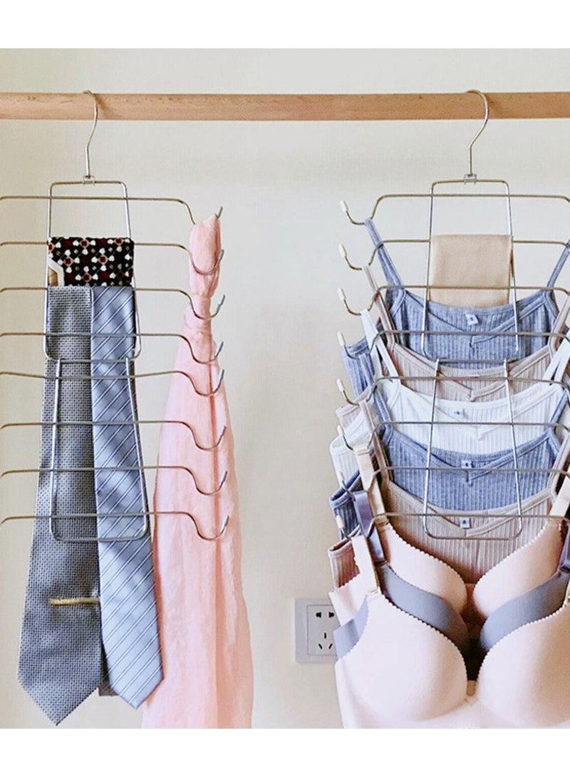 Furtey 2-Pieces 8-Layer Folding Clothes Hanger, Stainless Steel Clothes Hanger, Multi-Functional Household Clothes Hanger Storage Rack, Suitable For Suspenders, Vests, Shorts, Bags, Scarves, etc.  - Image 3