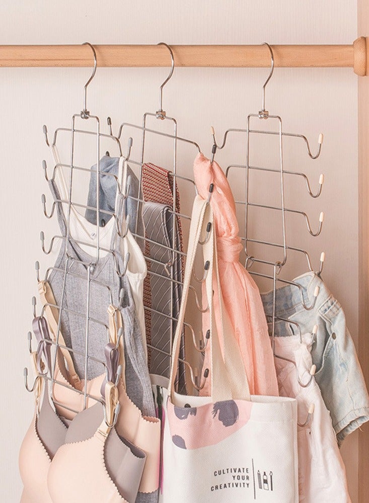 Furtey 2-Pieces 8-Layer Folding Clothes Hanger, Stainless Steel Clothes Hanger, Multi-Functional Household Clothes Hanger Storage Rack, Suitable For Suspenders, Vests, Shorts, Bags, Scarves, etc.  - Image 2