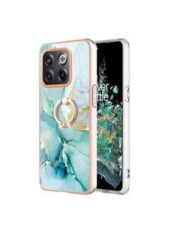 Case Cover For For OnePlus 10T 5G / Ace Pro Electroplating Marble IMD Phone Case with Ring Holder(Green 003)