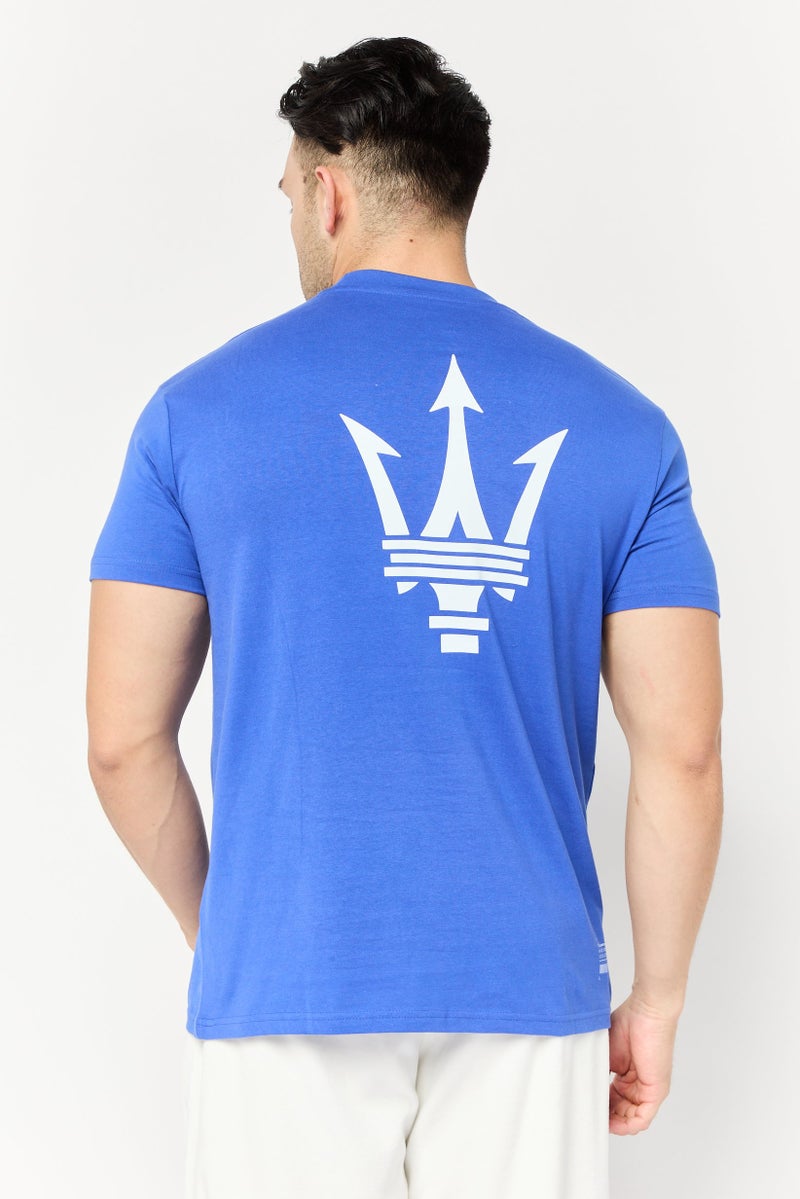 Maserati تي شيرت رجالي بأكمام قصيرة وياقة دائرية بشعار العلامة التجارية، أزرق - Image 4