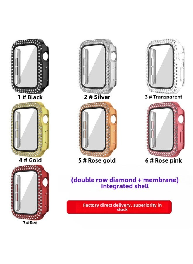 Suitable For Apple Wathc Case Electroplated Double Row Diamond With Film Iwatch987 Watch Case Protective Cover-Color:Black-Appearance Size:42mm(OPP Bag)  - Image 2