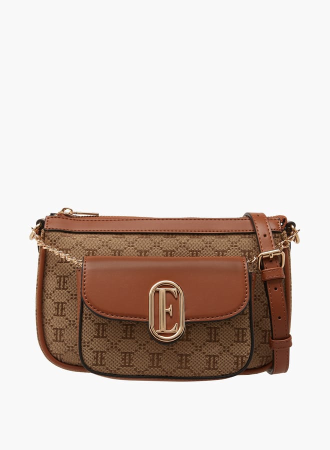 ELLE Women Monogram Jacquard Textured Crossbody Bag with Adjustable Strap - Image 1