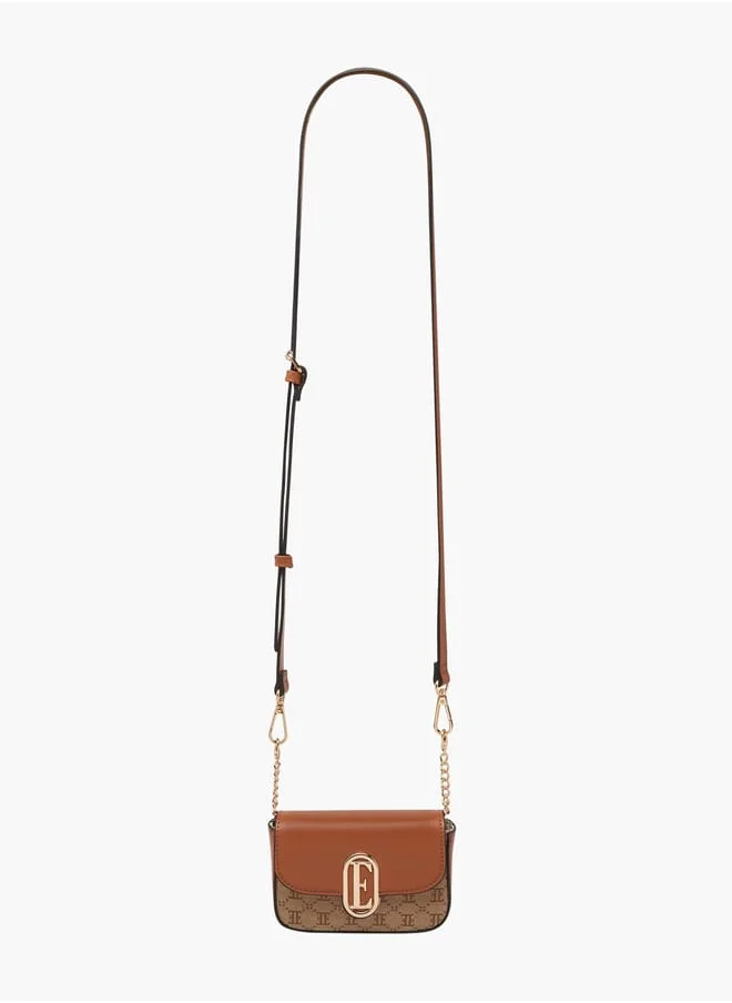 ELLE Women Monogram Jacquard Textured Crossbody Bag with Adjustable Strap