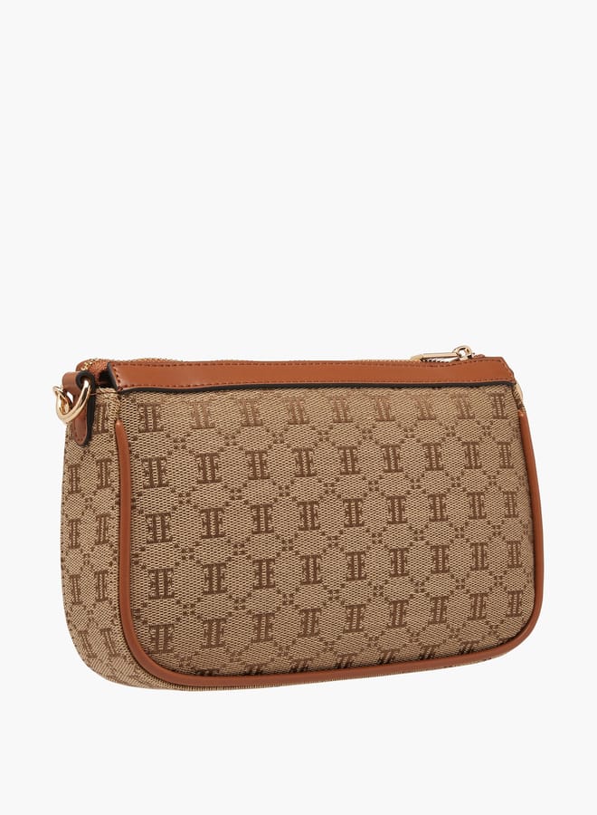 ELLE Women Monogram Jacquard Textured Crossbody Bag with Adjustable Strap - Image 4