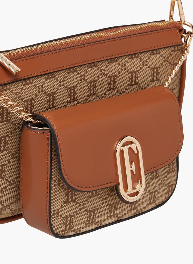 ELLE Women Monogram Jacquard Textured Crossbody Bag with Adjustable Strap - Image 5