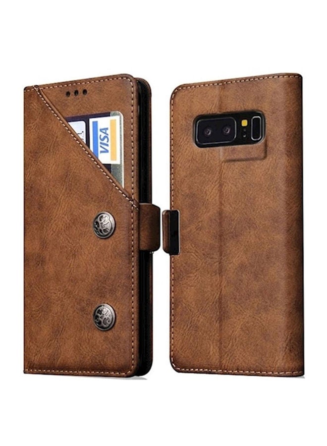 Loquat Protective Wallet Card Case Cover For Samsung Galaxy Note 8 Brown - Image 1