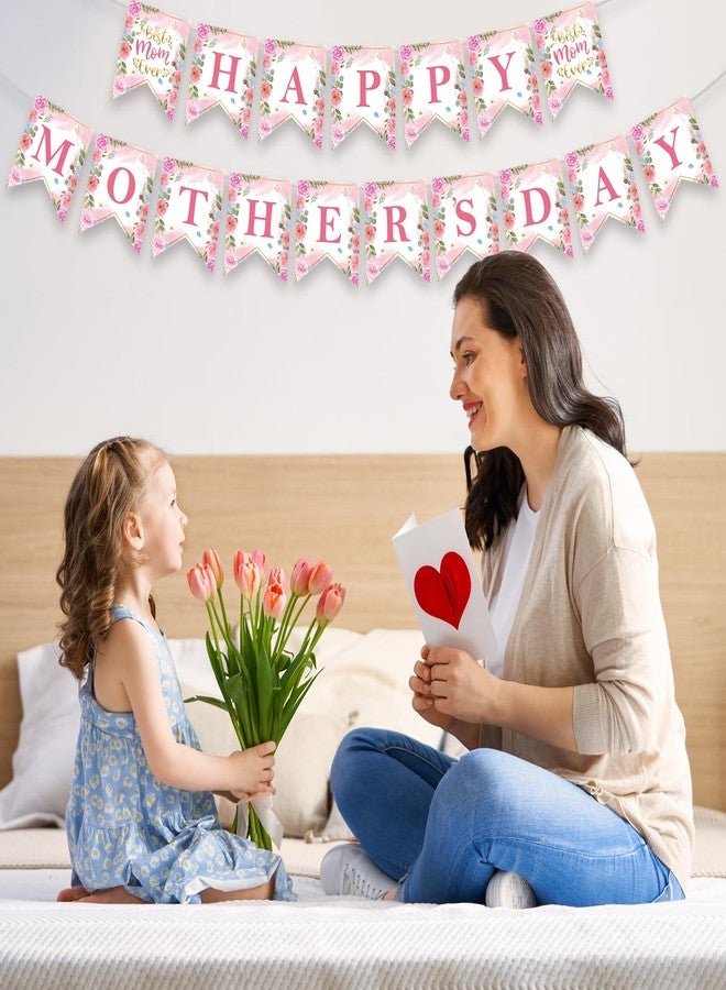 Litmitfu Happy Mothers Day Banner - Pink Mother's Day Decorations Banners, 2026 Best Mom Ever Sign Bunting Banner Garland for Mothers Days Home, Office, Fireplace, Wall Party Decor Supplies Favors Props - Image 2