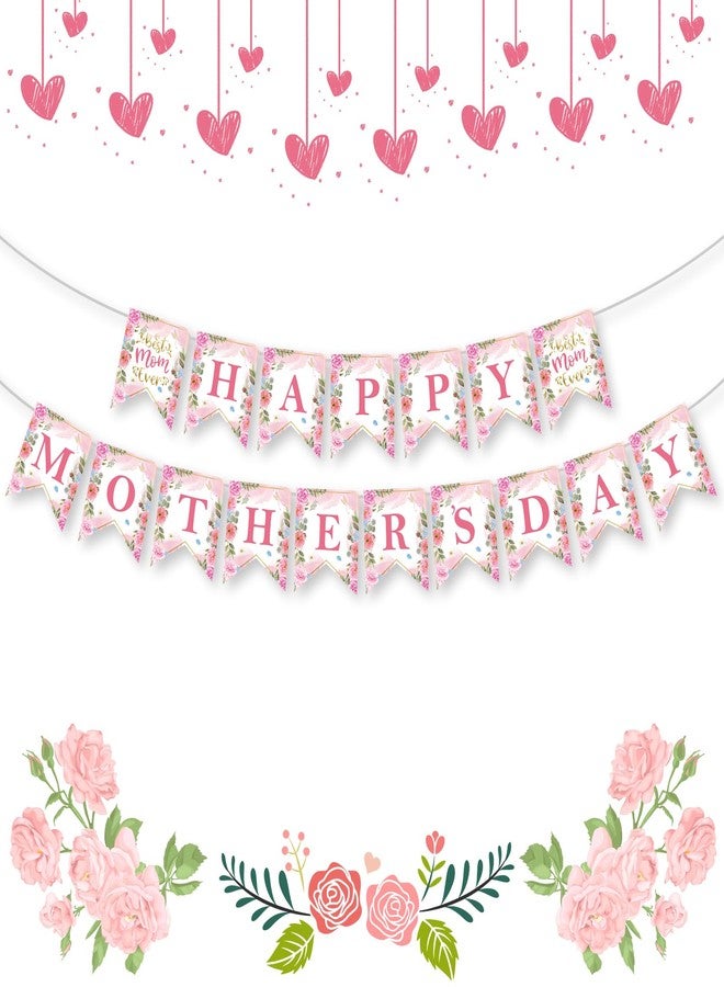 Litmitfu Happy Mothers Day Banner - Pink Mother's Day Decorations Banners, 2026 Best Mom Ever Sign Bunting Banner Garland for Mothers Days Home, Office, Fireplace, Wall Party Decor Supplies Favors Props - Image 1