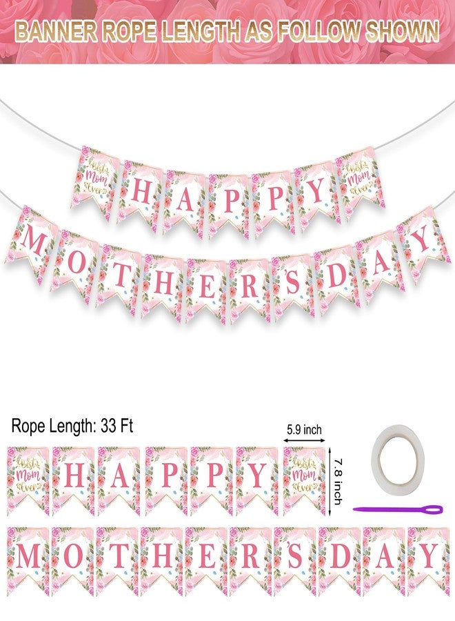 Litmitfu Happy Mothers Day Banner - Pink Mother's Day Decorations Banners, 2026 Best Mom Ever Sign Bunting Banner Garland for Mothers Days Home, Office, Fireplace, Wall Party Decor Supplies Favors Props - Image 3