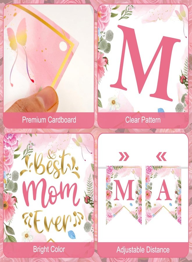 Litmitfu Happy Mothers Day Banner - Pink Mother's Day Decorations Banners, 2026 Best Mom Ever Sign Bunting Banner Garland for Mothers Days Home, Office, Fireplace, Wall Party Decor Supplies Favors Props - Image 4
