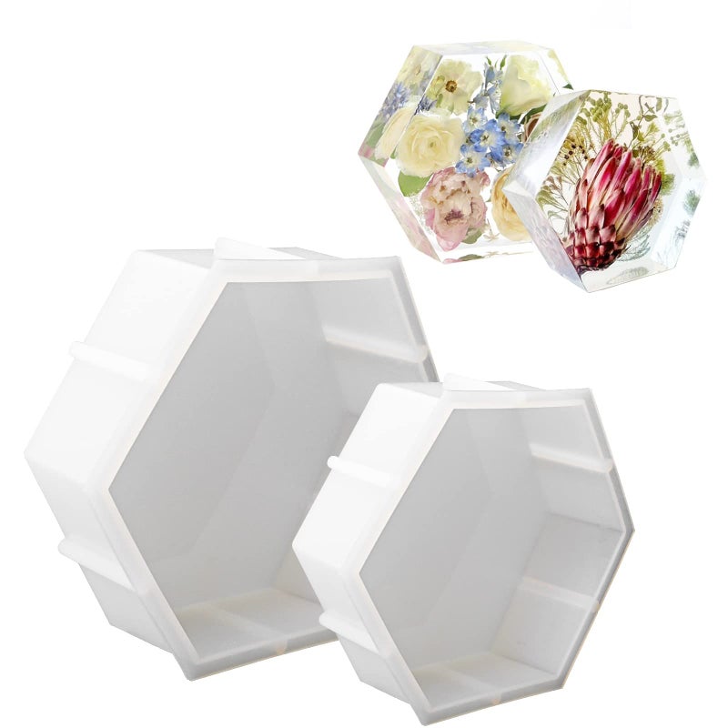 2Pcs Large Silicone Molds for Resin 9 inch 7inch Hexagon Silicone Molds Hexagon Deep Resin Mold for Epoxy Resin Silicone Molds for Flowers Bouquet Preservation