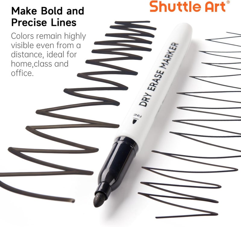 Shuttle Art Dry Erase Markers, 25 Pack Black Magnetic Whiteboard Markers with Erase, Fine Point Dry Erase Markers Perfect for Writing on Dry-Erase Whiteboards Mirrors Glasses for School Office Home - Image 2