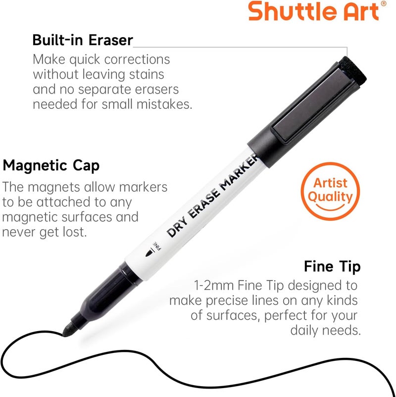 Shuttle Art Dry Erase Markers, 25 Pack Black Magnetic Whiteboard Markers with Erase, Fine Point Dry Erase Markers Perfect for Writing on Dry-Erase Whiteboards Mirrors Glasses for School Office Home - Image 3