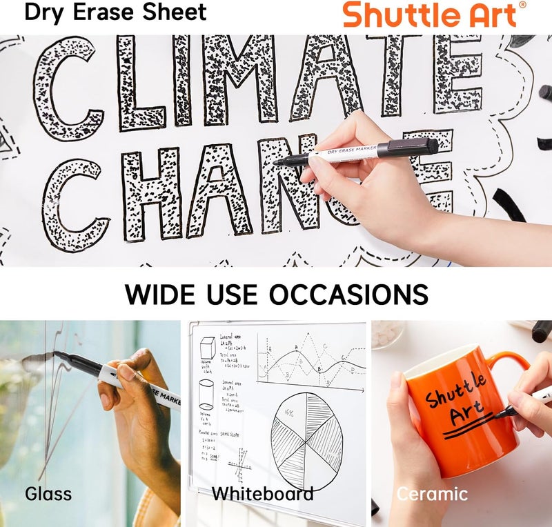 Shuttle Art Dry Erase Markers, 25 Pack Black Magnetic Whiteboard Markers with Erase, Fine Point Dry Erase Markers Perfect for Writing on Dry-Erase Whiteboards Mirrors Glasses for School Office Home - Image 4