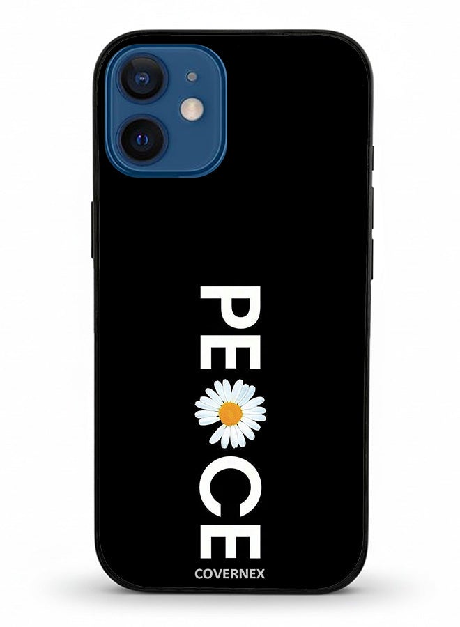 Covernex Apple iPhone 12 Mini Protective Case Cover Printed Featuring Minimalist PEACE with Daisy Graphic - Image 2