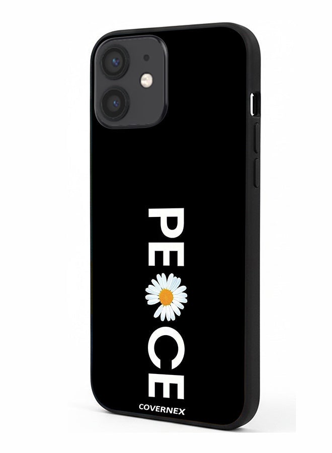 Covernex Apple iPhone 12 Mini Protective Case Cover Printed Featuring Minimalist PEACE with Daisy Graphic - Image 1