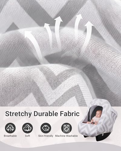 Metplus No Touch Sign Baby Car Seat Cover Breathable Carseat Canopy with Mesh Window Windproof Summer Sun Shade Infant Carrier Stroller Covers for Girls Boys Stretchy Universal Fit - Image 3