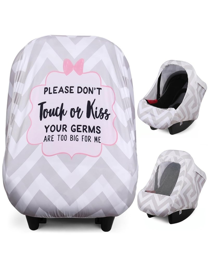 Metplus No Touch Sign Baby Car Seat Cover Breathable Carseat Canopy with Mesh Window Windproof Summer Sun Shade Infant Carrier Stroller Covers for Girls Boys Stretchy Universal Fit - Image 2