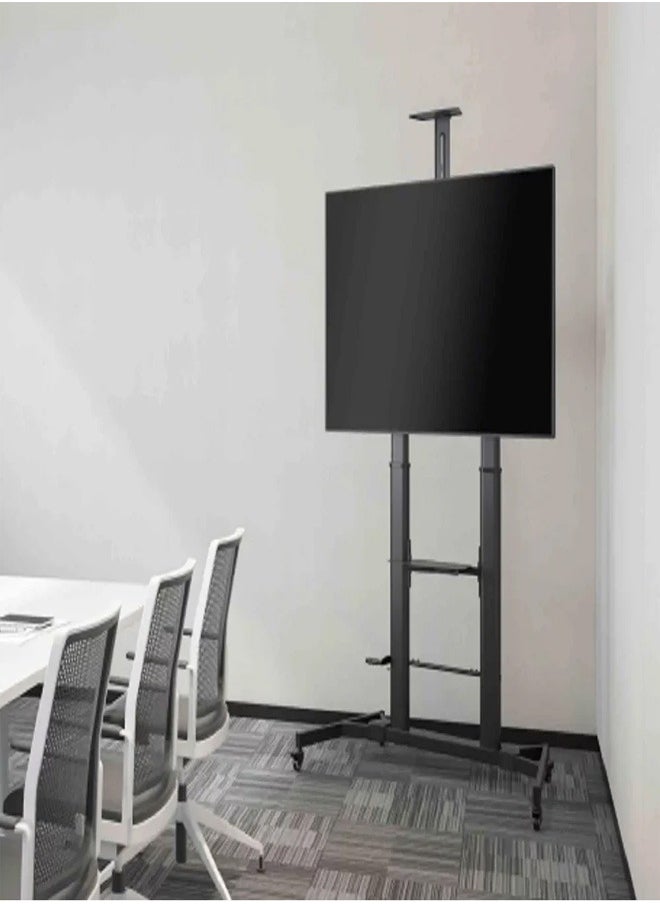 Skill Tech SH 777FS CR Large Screen Telescopic Height Adjustable Steel TV Cart with Crank Handle for 60–100 Inch Screens, VESA 1000x600, Max Load 100kg – Heavy Duty Rolling TV Stand  Black  - Image 2