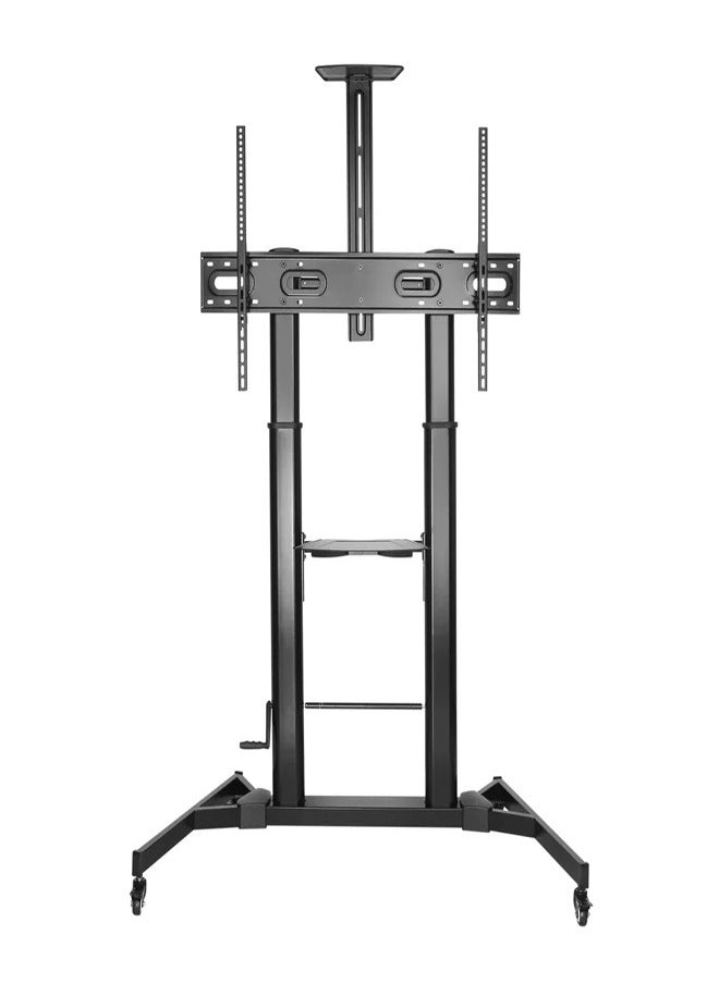 Skill Tech SH 777FS CR Large Screen Telescopic Height Adjustable Steel TV Cart with Crank Handle for 60–100 Inch Screens, VESA 1000x600, Max Load 100kg – Heavy Duty Rolling TV Stand  Black  - Image 1