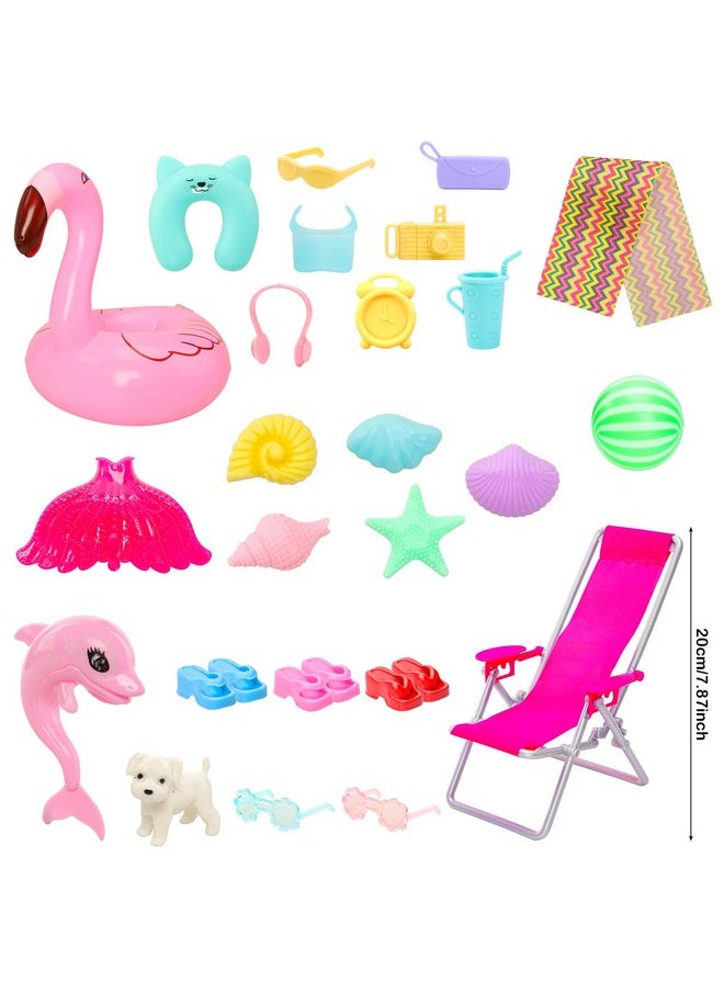 Barwa - Doll Pool Playset Clothes And Accessories Includes Pool Party Set With Slide And Umbrella, 4 Set Swimsuit, Mermaid Tail, 3 Slipper, Pool Float, Beach Chair Swimming Pool Toys For 11.5 Inch Dolls - Image 1