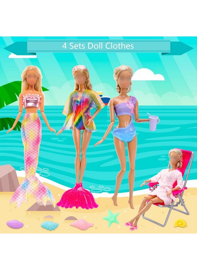 Barwa - Doll Pool Playset Clothes And Accessories Includes Pool Party Set With Slide And Umbrella, 4 Set Swimsuit, Mermaid Tail, 3 Slipper, Pool Float, Beach Chair Swimming Pool Toys For 11.5 Inch Dolls - Image 1