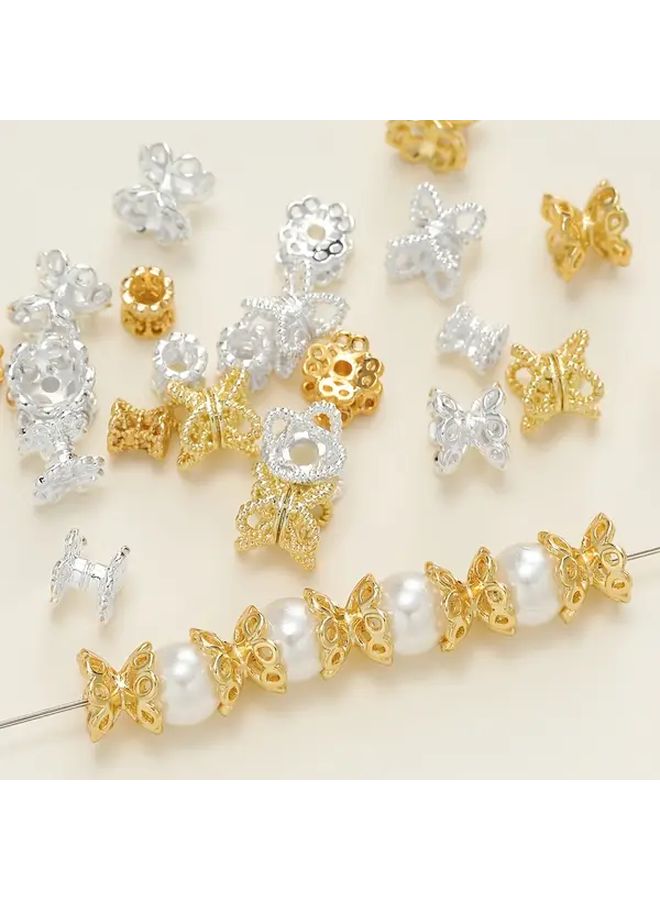 10pcs 18k Gold Plated Brass Hollow Beads Butterfly Floral Design For Bracelet Necklace DIY Jewelry Making Supplies - Image 1