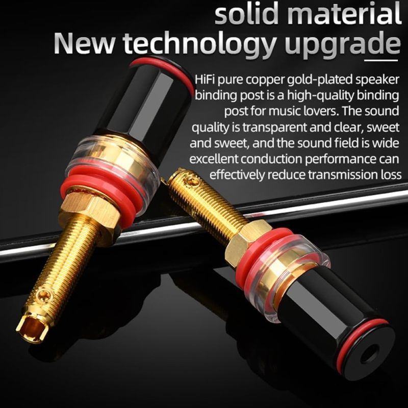 Hi-Fi Speaker Terminal: 4 Red Black Gold Plated Brass Female Connectors - Superior Sound Quality Optimal Signal Transmission for Hi-Fi Audio Amp Setup - Image 3