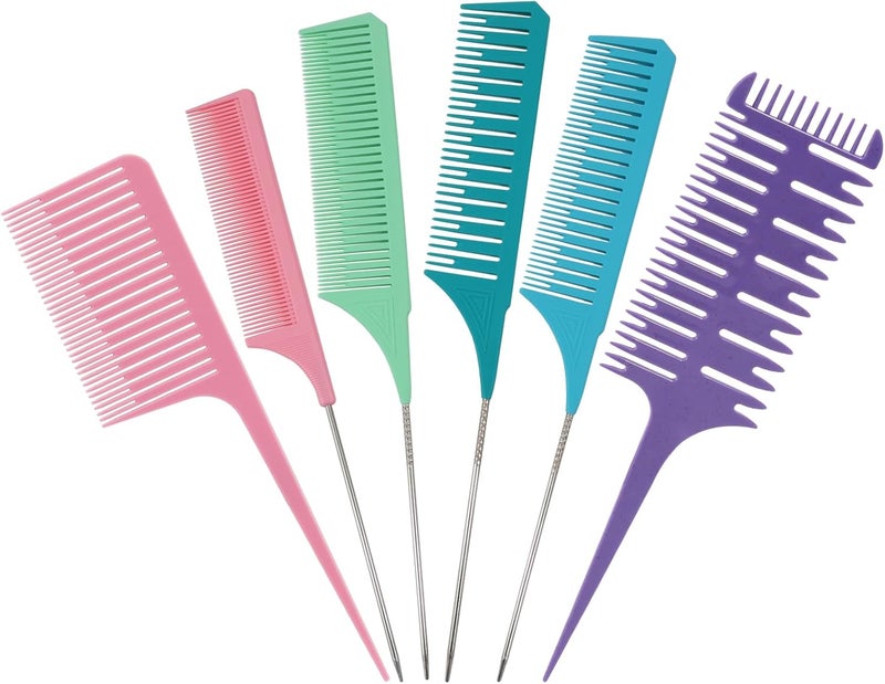 SIMPOR Highlight Comb Set, 6 Piece Set, Weaving, Sectioning, Styling, and Hair Dyeing Combs - Image 1