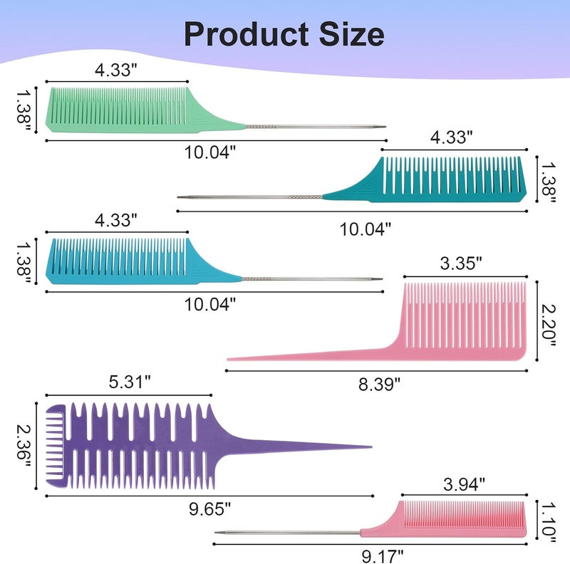 SIMPOR Highlight Comb Set, 6 Piece Set, Weaving, Sectioning, Styling, and Hair Dyeing Combs - Image 5