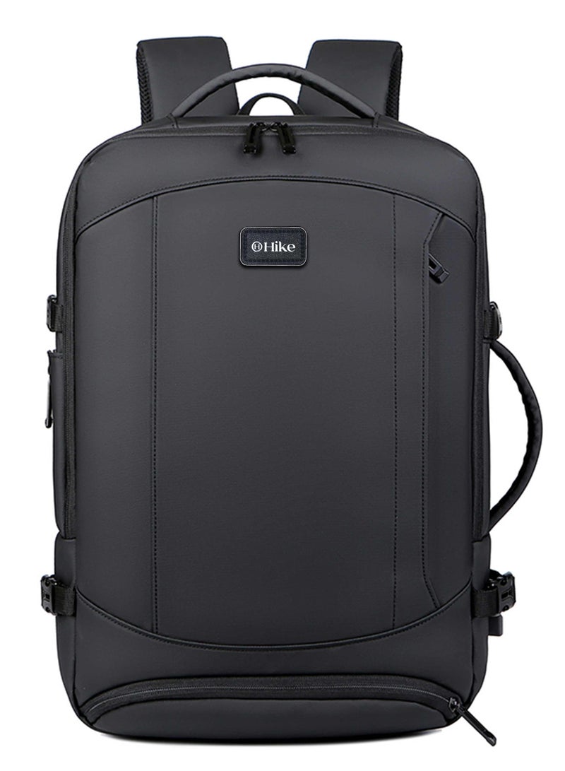 هايك Hike Unisex Premium Expandable Shoulder Backpack Water Resistant Laptop Daypack with Built in USB Port and Separate Laptop Compartment for Travel/Business/College, HKY2103 - BLACK - Image 2