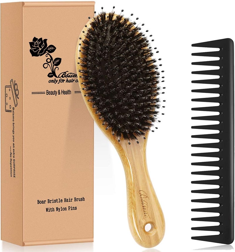 Bsisme Boar Bristles Hair BrushDetangling Hairbrushes for Long Short Curly Straight Fine HairWomen Men Boys Girls Hairbrush Oval