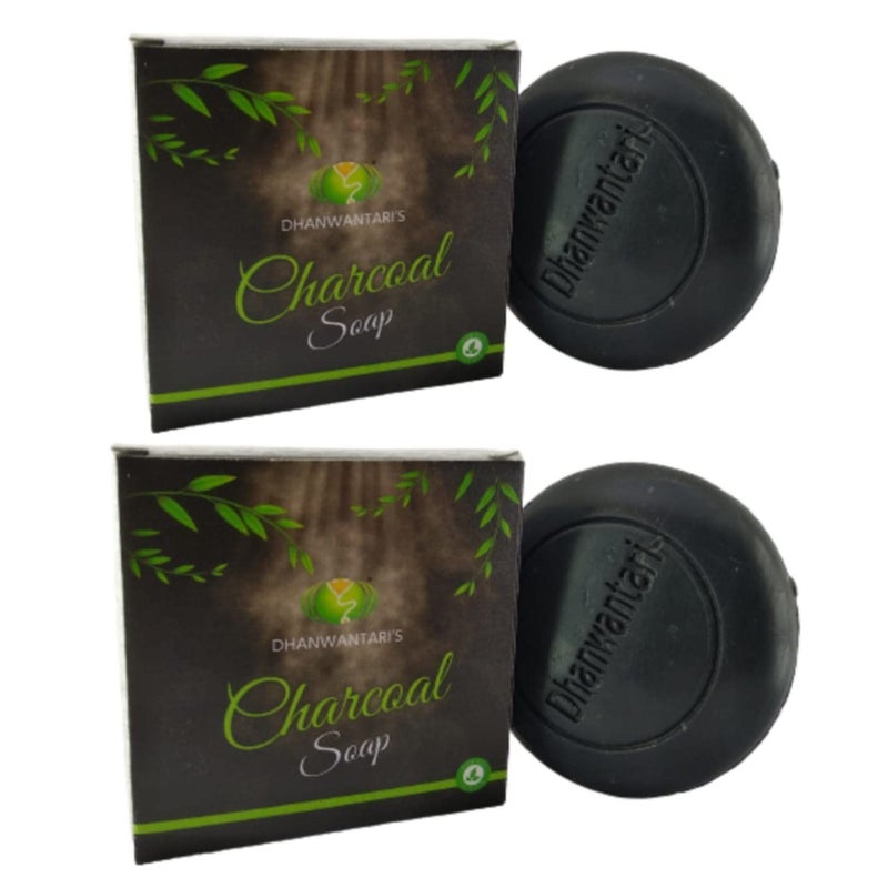 URJUWANI Dhanwantari Charcoal Scrub Soap 100gms pack of 2 - Image 1