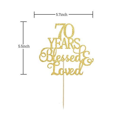 Festiko®Gold Glitter 70 Years Blessed & Loved Cake Topper, 70th Birthday,Anniversary Marriage Party Decoration Supplies - Image 2