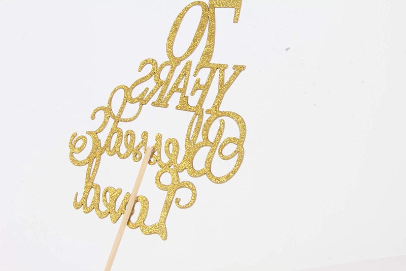 Festiko®Gold Glitter 70 Years Blessed & Loved Cake Topper, 70th Birthday,Anniversary Marriage Party Decoration Supplies - Image 3