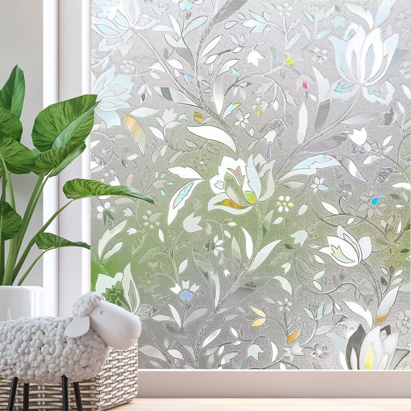 Zindoo Window Film Privacy Self Adhesive Stain Glass Film Window Cling NoGlue Static Decorative Window Covering Frosted Window Film 445 x 200CM