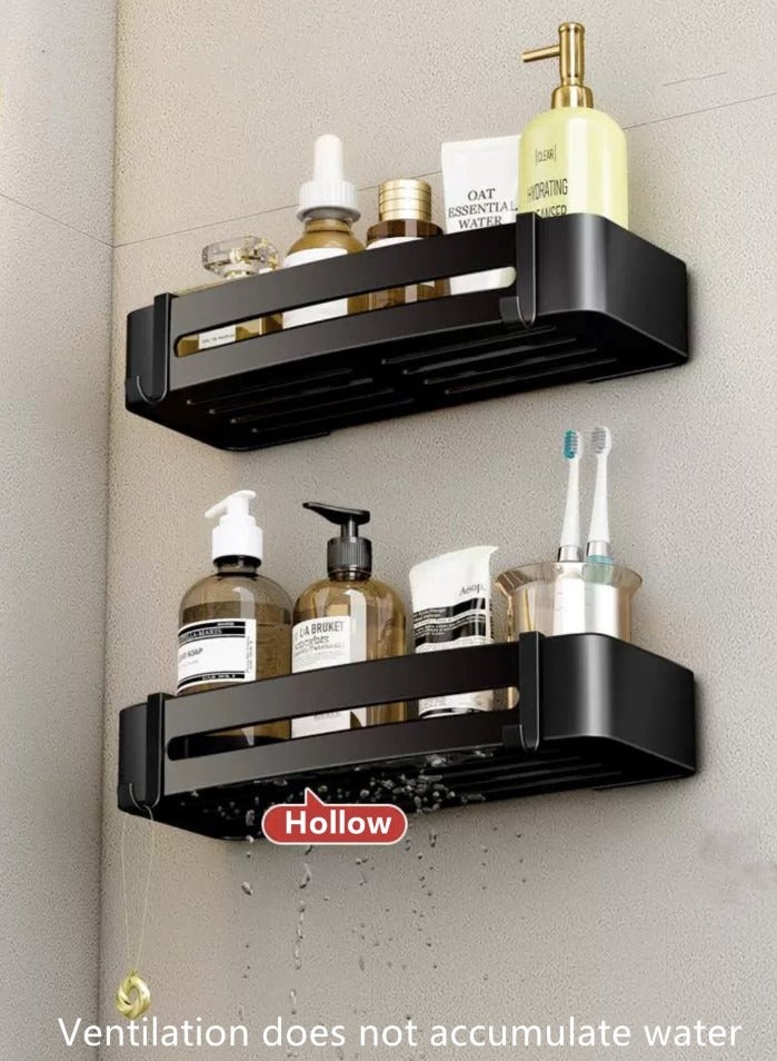 Kutis 6-Piece Bathroom Rack Shower Shampoo Organizer Wall Mounted Storage Rack And Hooks And Towel Rack Black - Image 5