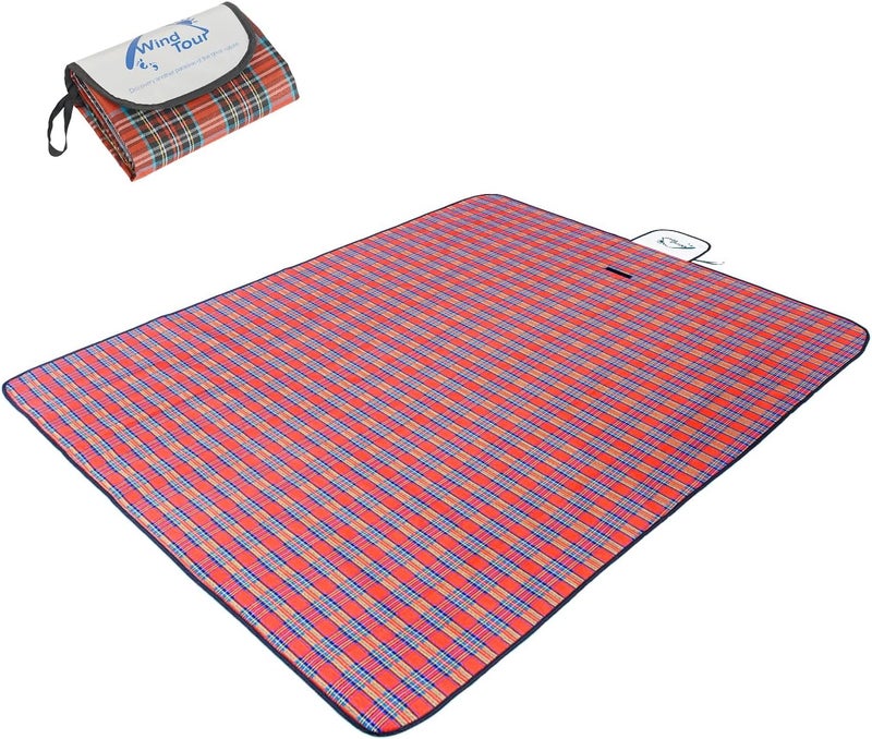 Wind Tour Waterproof Picnic Blanket with Carry Strap - Foldable Sandproof Outdoor Mat for Camping, Beach, Park - 59" x 71",Red (Single Mat) - Image 1