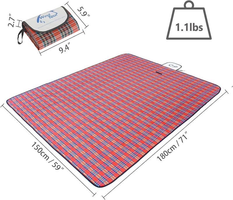 Wind Tour Waterproof Picnic Blanket with Carry Strap - Foldable Sandproof Outdoor Mat for Camping, Beach, Park - 59" x 71",Red (Single Mat) - Image 3