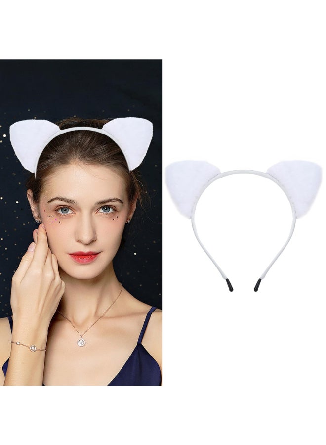 Totelux Cute Cat Ears Headband White Plush Hair Band Animal Ears Hair Hoop Hair Accessories for Women Adult Birthday Holiday Party Supplies - Image 4