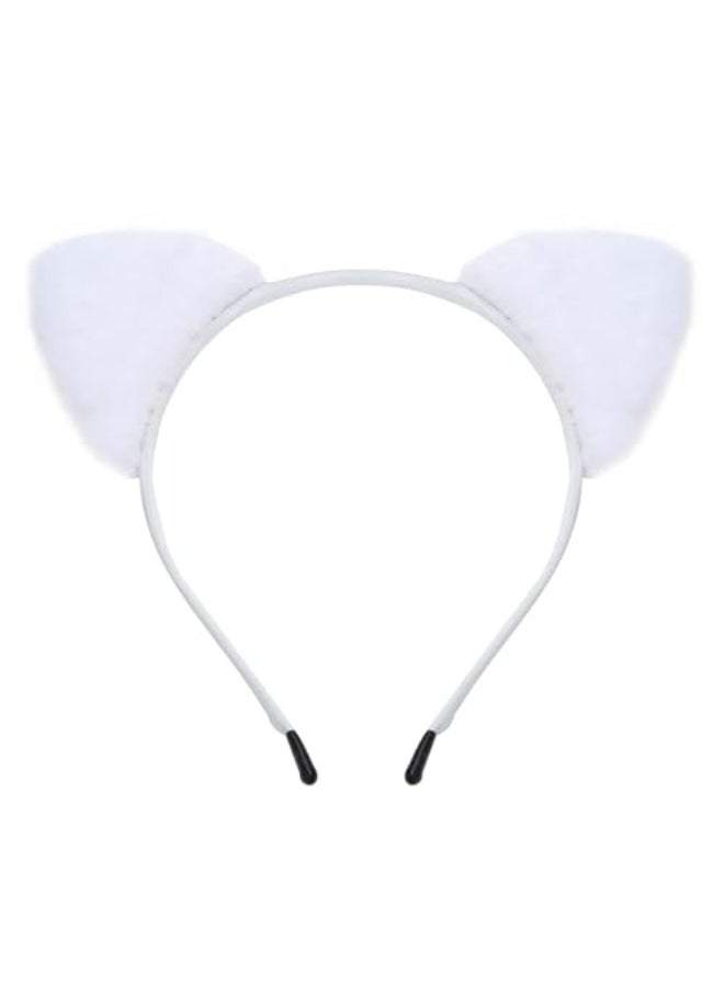 Totelux Cute Cat Ears Headband White Plush Hair Band Animal Ears Hair Hoop Hair Accessories for Women Adult Birthday Holiday Party Supplies - Image 1