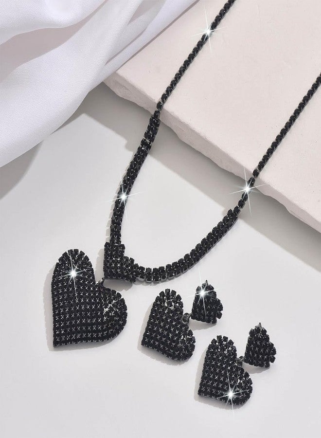 Unicra Crystal Heart Bridal Wedding Jewelry Set Black Rhinestone Necklace Earrings Sets Formal Costume Jewelry for Women and Brides - Image 2